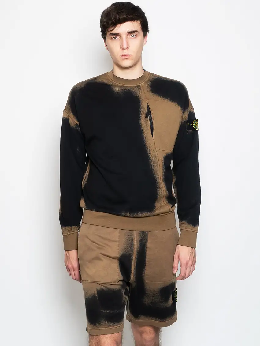 Felpa Girocollo Aerografata Nero/Beige