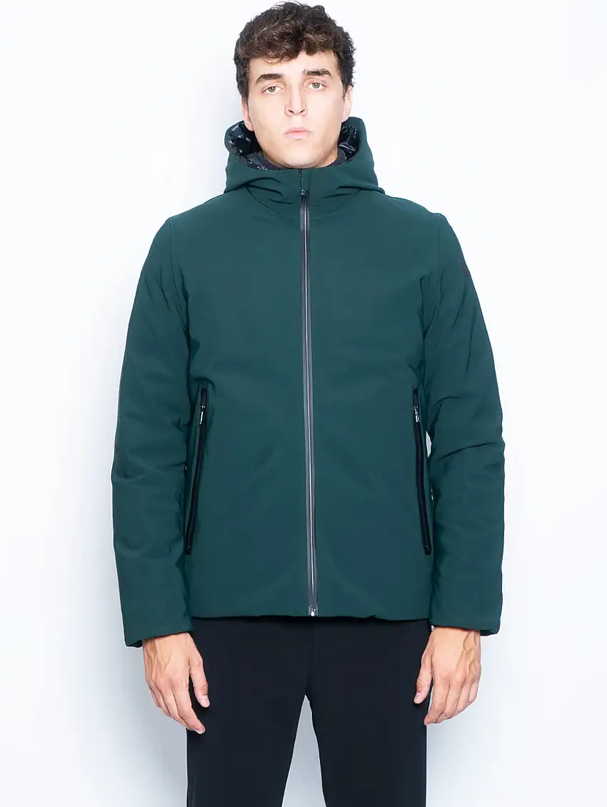 Giaccone Corto in Piuma con Cappuccio Verde Pino