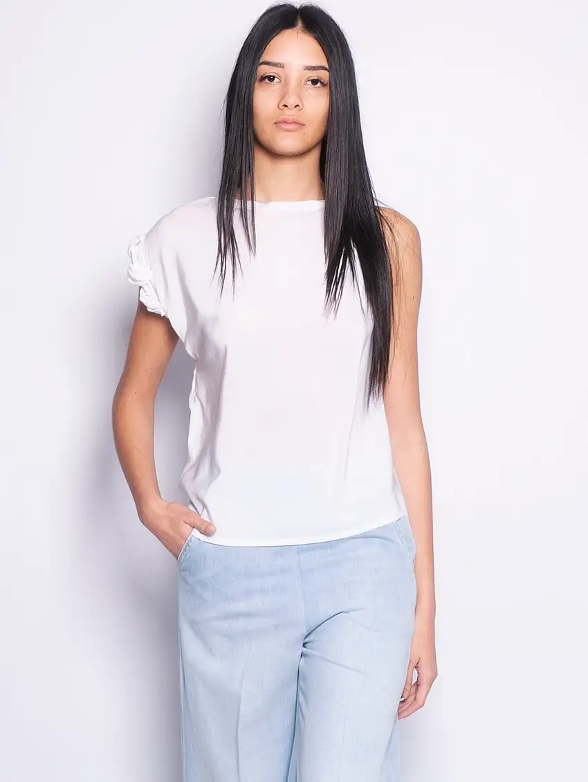 Blusa Girocollo con Lavorazione sulla Manica Bianco