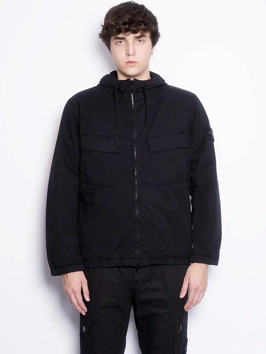 Giubbotto in Twill di Cotone Supima Tinto in Capo Nero