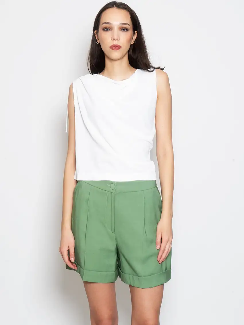 Top in Maglia con Scollo a Barchetta Panna