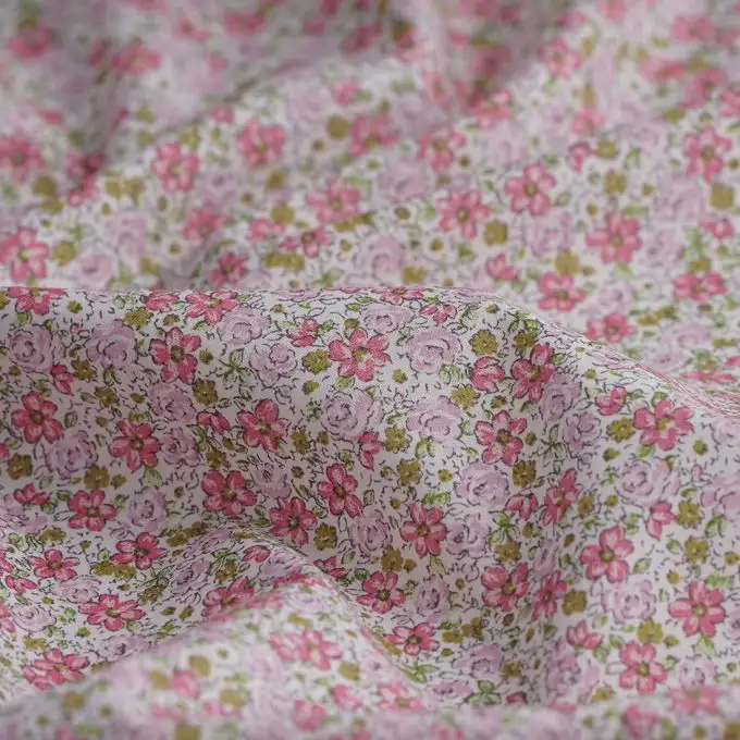 Tessuto batista cotone biologico fiori rosa
