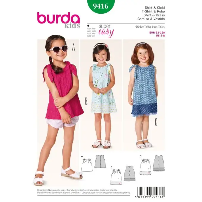 Vestaglia e maglietta ragazza burda 9416 patron
