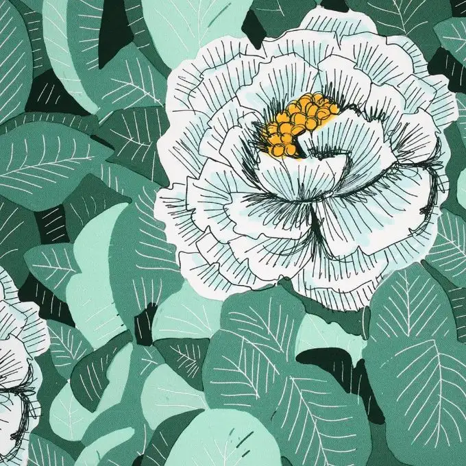 Tessuto twill fiori camelia