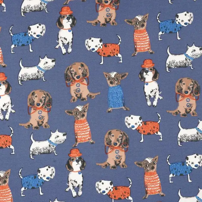 Tessuto popeline cani blu