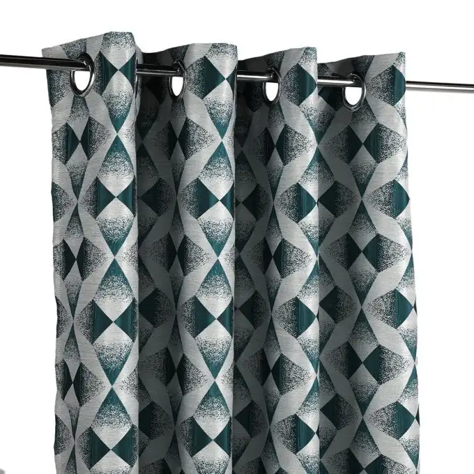 Tenda jacquard blu pavone stampa geometrica