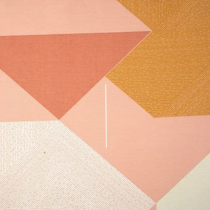 Tessuto cotone spesso geometrico rosa e giallo