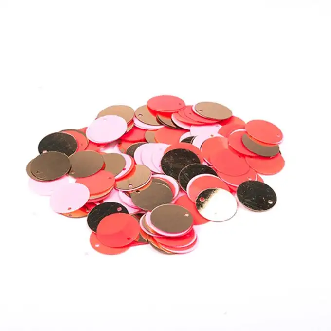 Paillettes piatte da cucire rosa corallo e oro 15mm