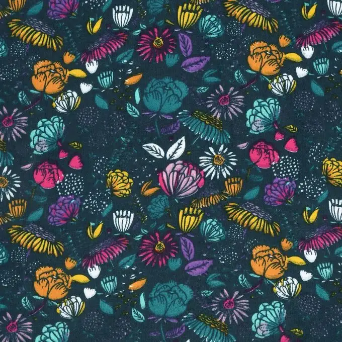 Tessuto popeline di viscosa verde a fiori