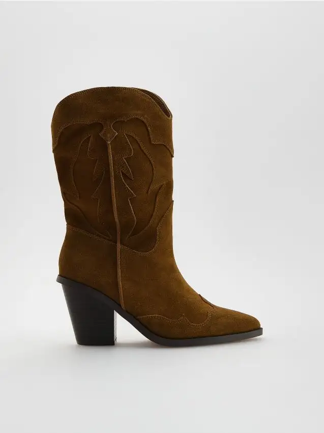 Stivali texani scamosciati Colore marrone dorato