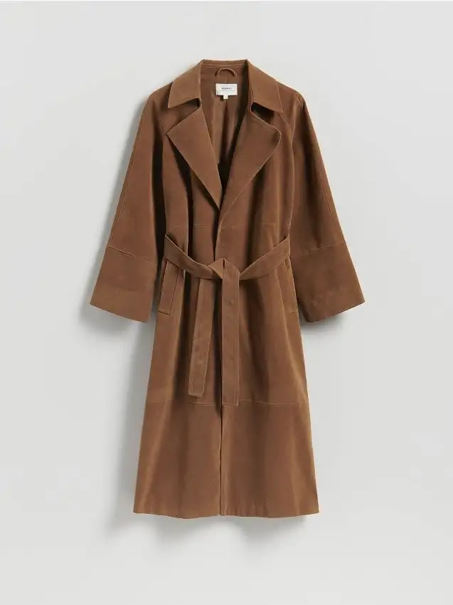 Trench in tessuto scamosciato Colore marrone dorato