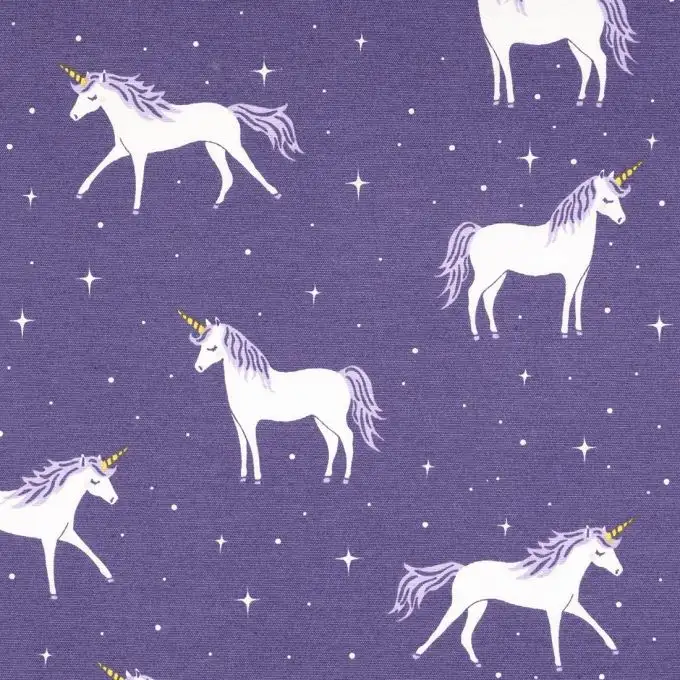Tessuto ottomano blu notte stellata unicorno