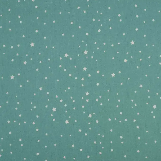Tessuto cotone blu turchese stelle bianche
