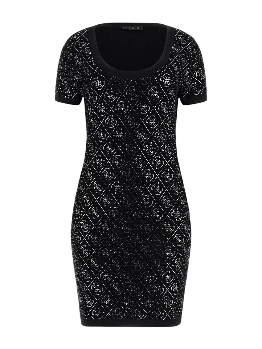 GUESS Women's Dress PAIGE 4G STONES SS DRESS SWTR W4YK28 Z3FN0 JBLK Black