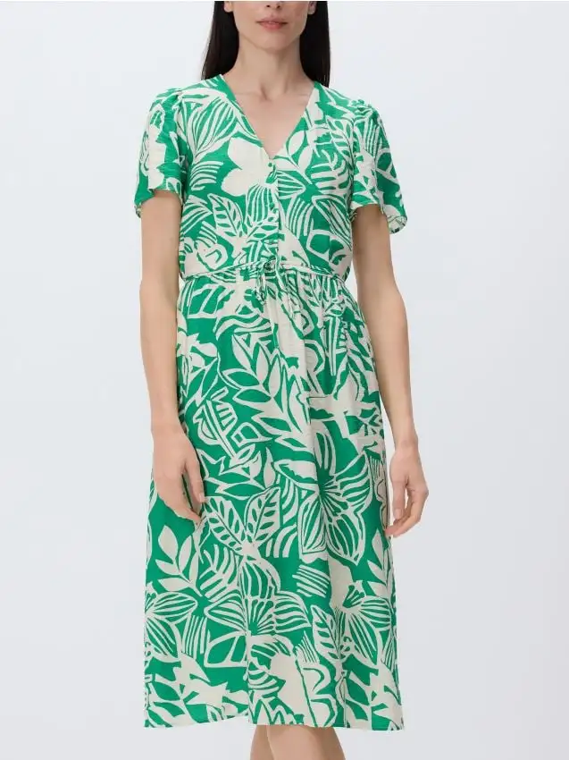 Abito midi stampato in viscosa Colore verde