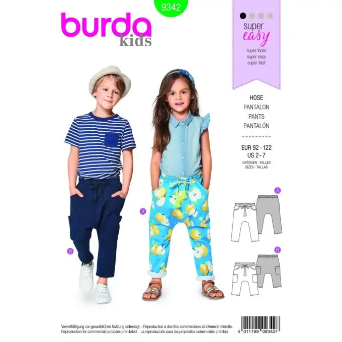 Modello burda kids 9342 pantaloni