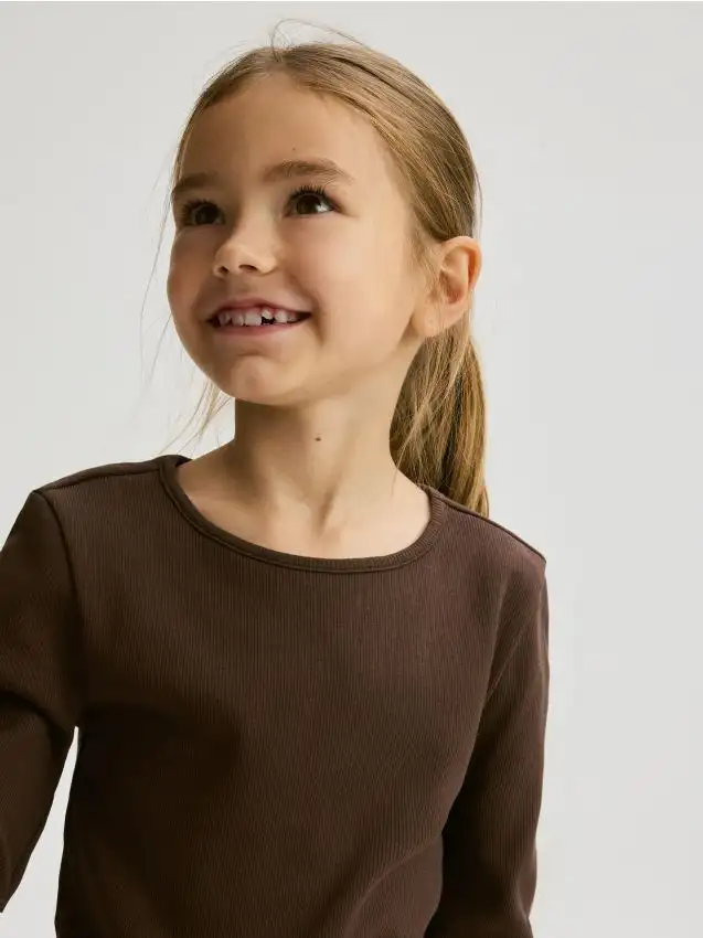 Maglia a manica lunga in misto cotone a costine Colore marrone scuro
