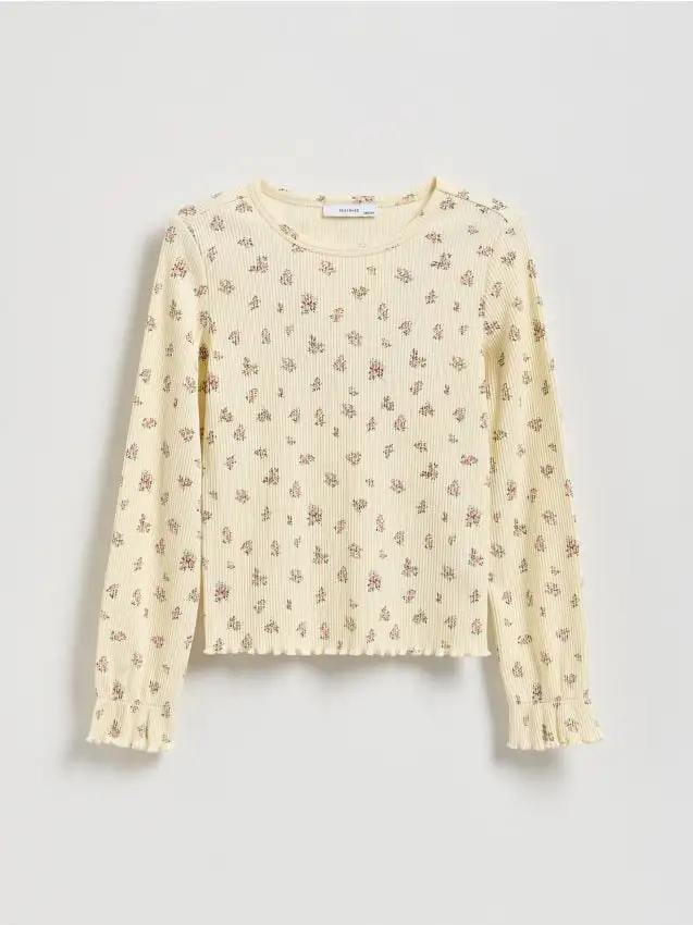 Maglietta a costine con fiori Colore nude