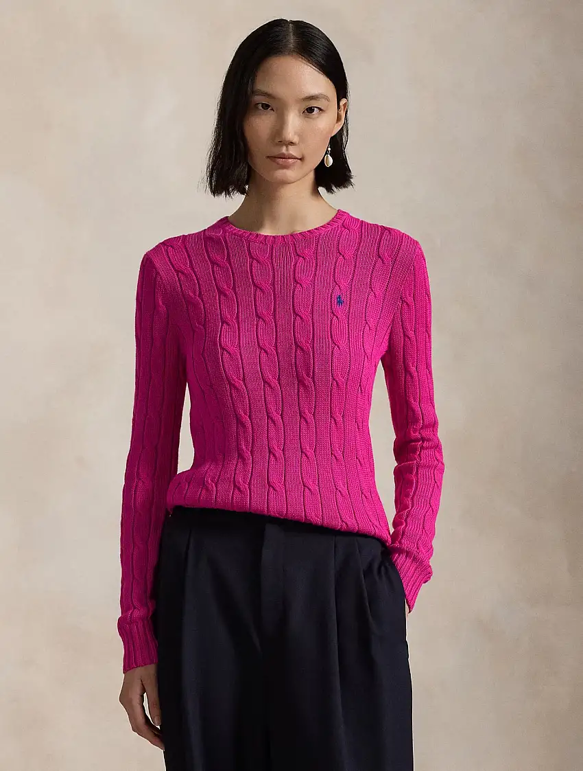 Maglia a Trecce in Cotone Fucsia