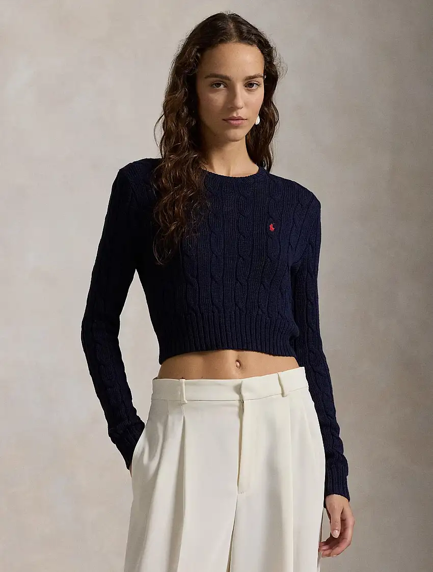 Maglia a Trecce Cropped Blu