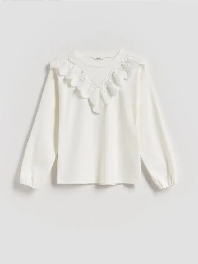 Blusa in cotone con balza Colore panna