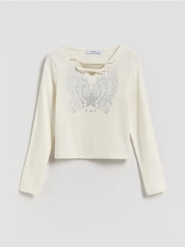 Maglietta con stampa metallica Colore panna