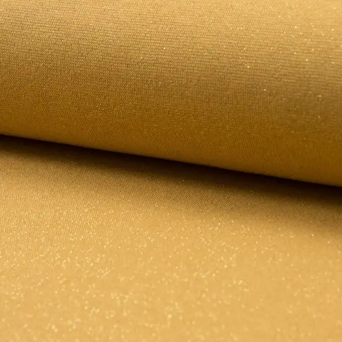 Tessuto jersey costina tubolare lurex senape