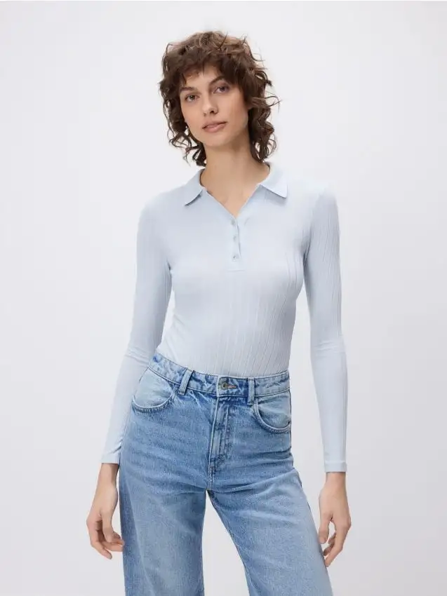 Body con colletto Colore blu pallido