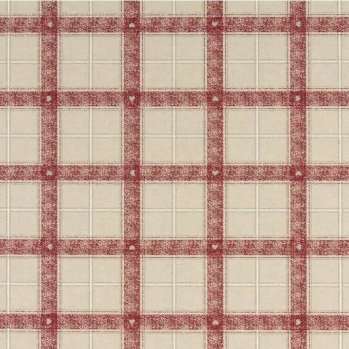 Tessuto cotone spesso tartan cuori rossi