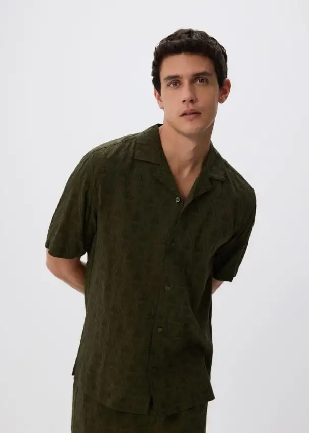 Camicia regular fit in tessuto strutturato Colore verde