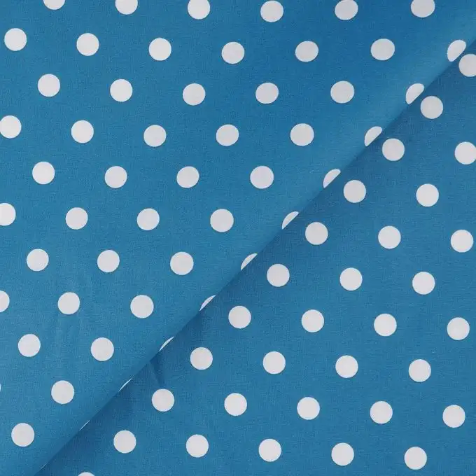 Tessuto cretone rivestito blu pois bianchi