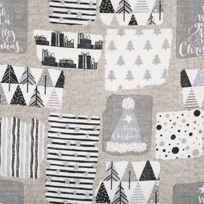 Tela di juta Natale nero e argento