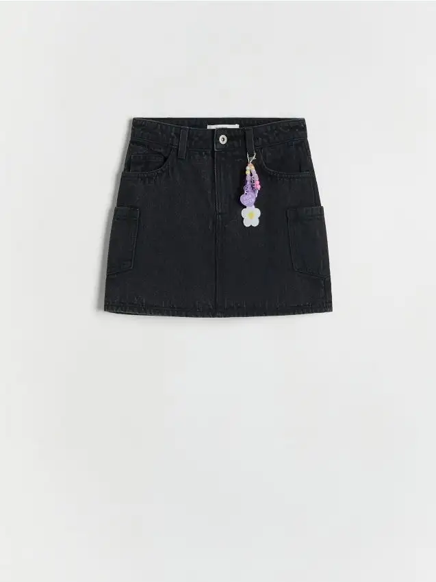 Gonna di jeans con portachiavi Colore nero