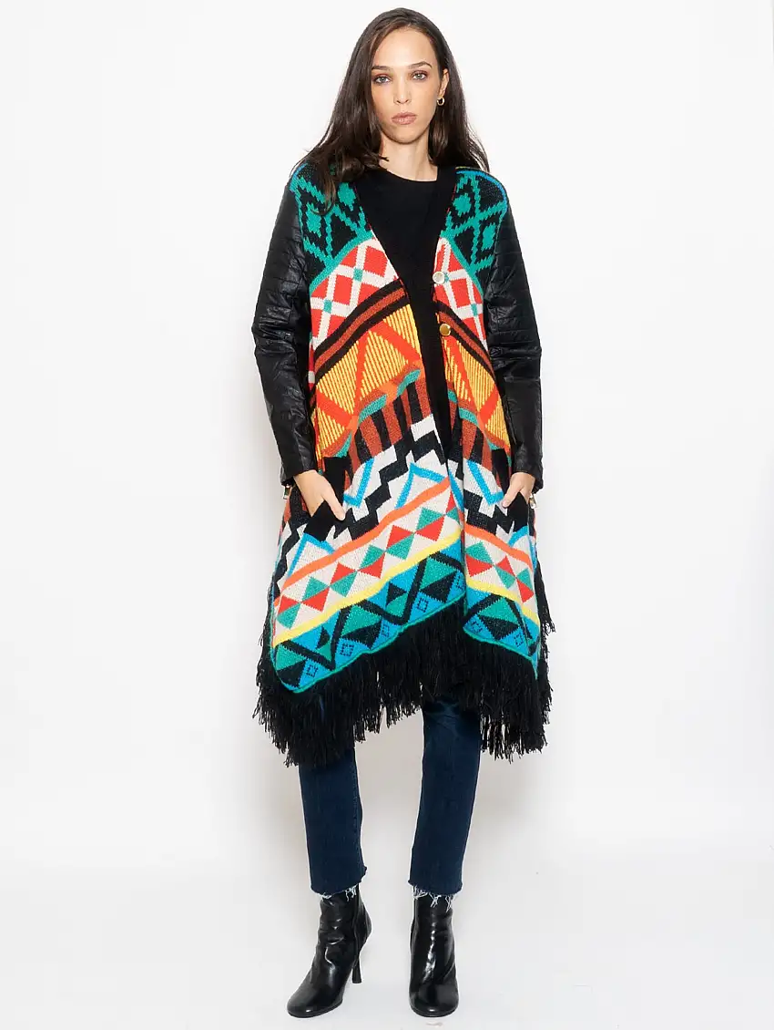 Cappotto con Maniche in Similpelle Multicolor