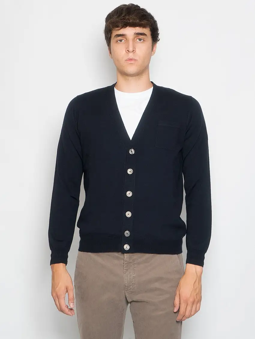 Cardigan con Taschino in Merinos Blu
