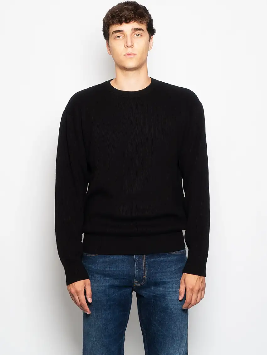 Maglia Girocollo a Coste Blu Navy