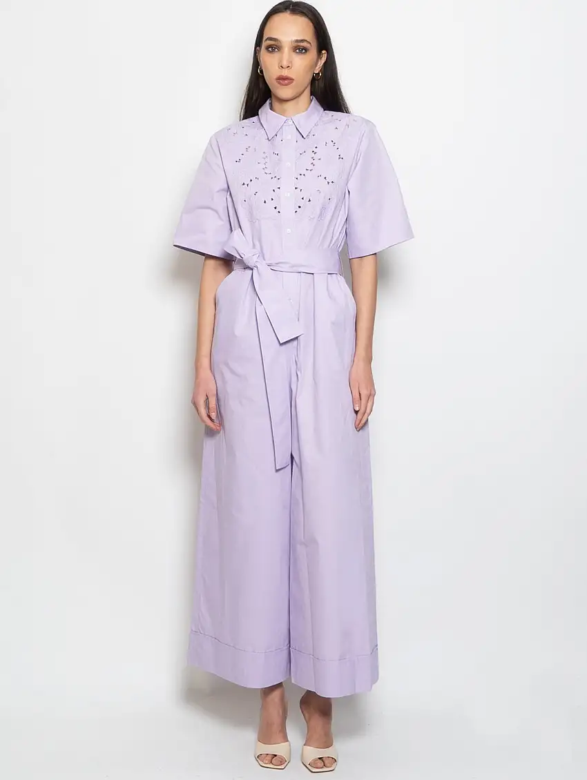 Tuta con Decorazione Punto Inglese Lilla