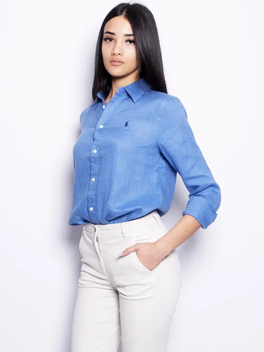 Camicia in Lino Over Blu Medio