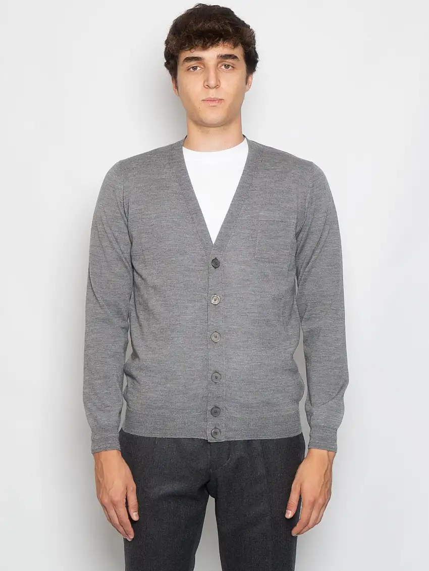 Cardigan con Taschino in Merinos Grigio
