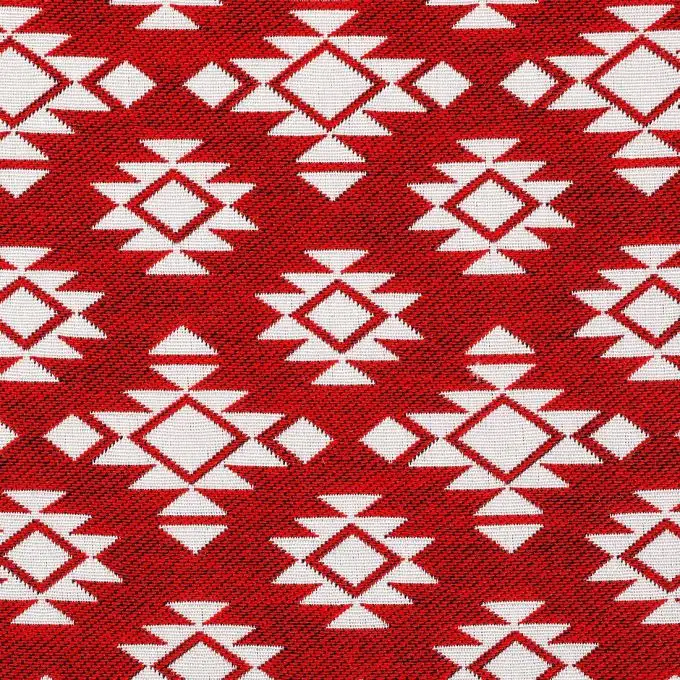 Tessuto jacquard rosso fiocchi geometrici