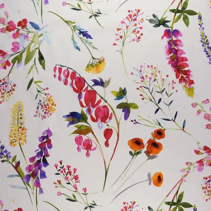 Tessuto cotone spesso bianco a fiori