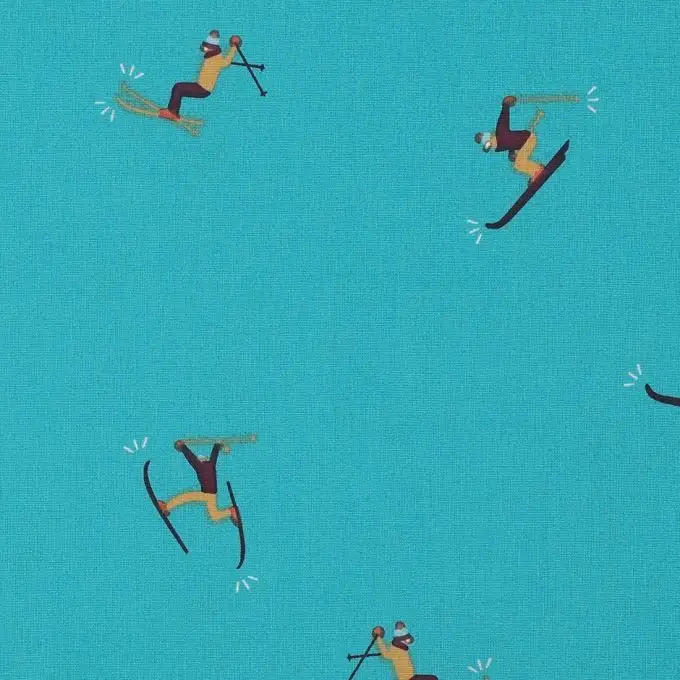 Tessuto cotone verde turchese sciatori