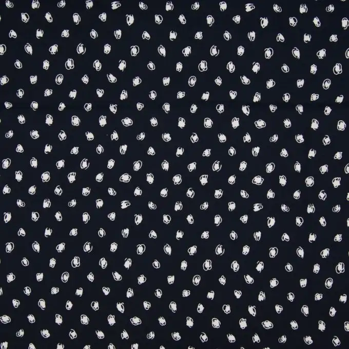 Tessuto popeline viscosa blu navy scarabocchio