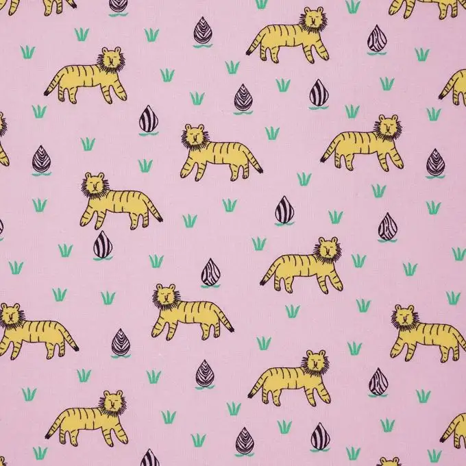 Tessuto cotone bio leoni rosa antico