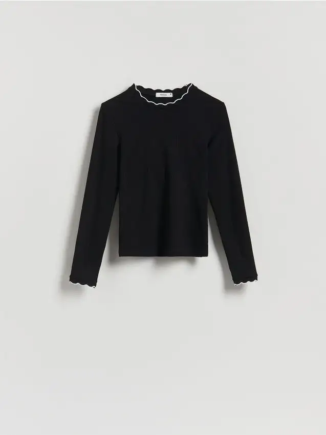 Blusa con piping a contrasto Colore nero