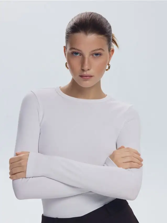 Maglietta a maniche lunghe in misto modal Colore bianco