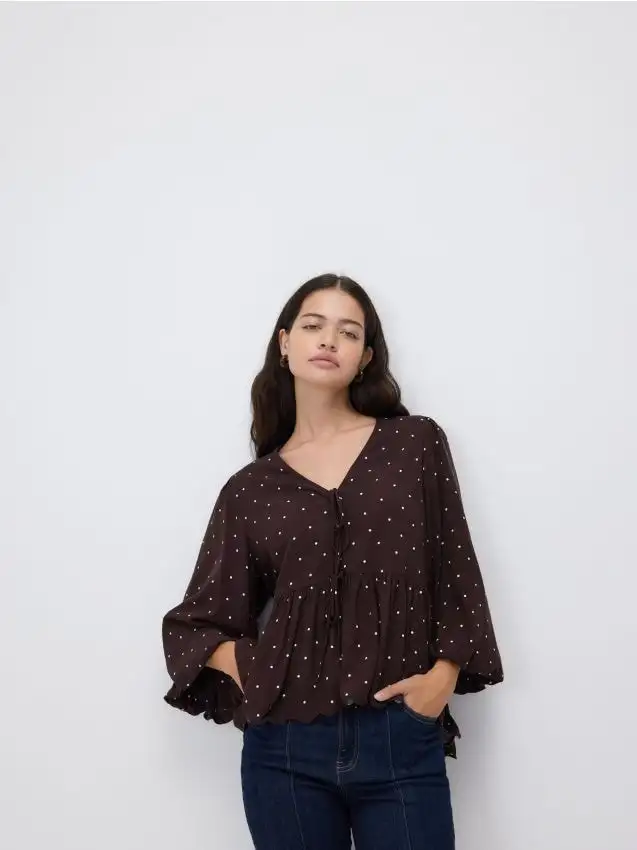 Blusa a pois Colore marrone scuro