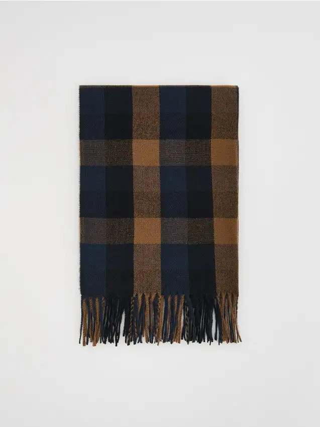 Sciarpa a quadri con frange Colore blu scuro