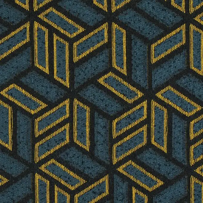 Tessuto jacquard velluto blu e giallo