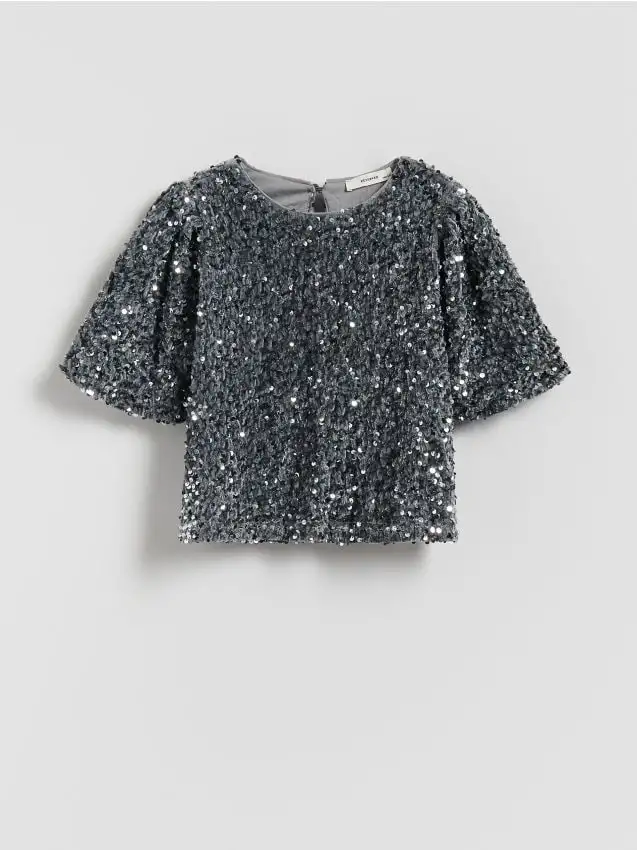 Blusa con paillette Colore grigio chiaro